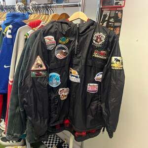 Copper Rivet Multi-Patch Lined Anorak Windbreaker Jacket Black 2XL